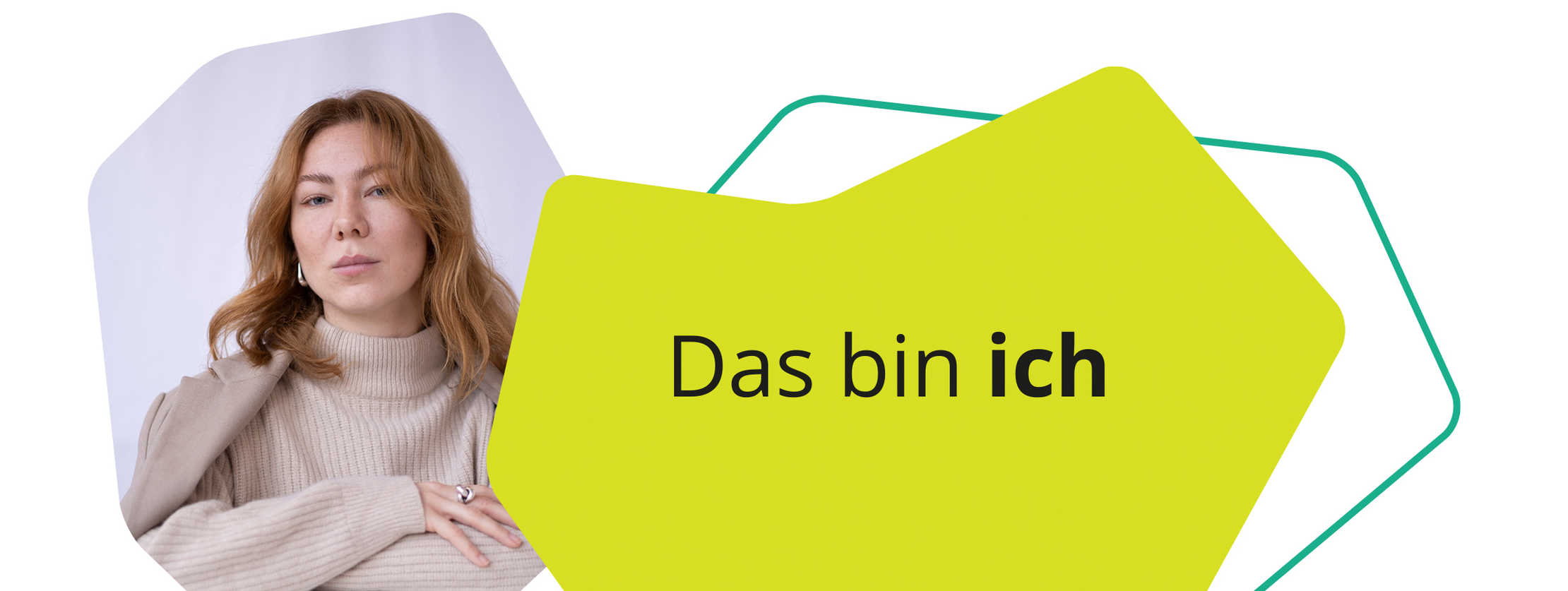 MS&ich: Patienten berichten Patientin Sandra schaut entschlossen in die Kamera. Neben ihr der Satz: Das bin ich