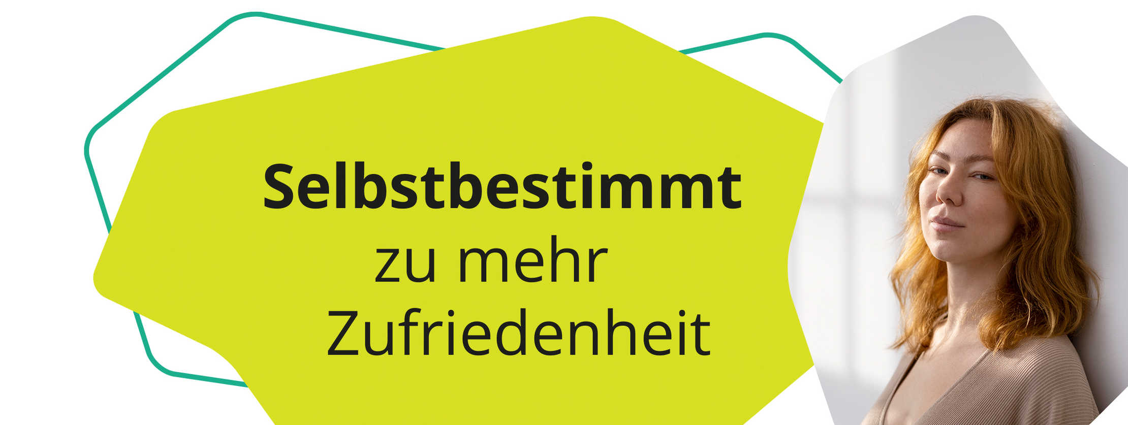 MS&ich: Patienten berichten Patientin Sandra lächelt in die Kamera. Daneben Satz "Selbstbestimmt zu mehr Zufriedenheit"